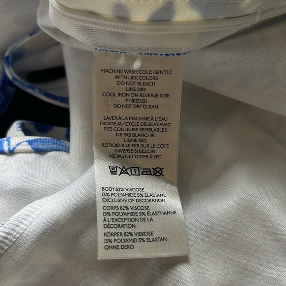 Anthropologie Maeve Square Neck Peplum Tank Top Blue White Pattern Sz L NEW - Picture 7 of 11